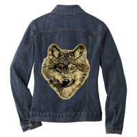 Smiling Wolf Head Lines Silhouette 2 Fan Fun Ladies Denim Jacket | Artistshot