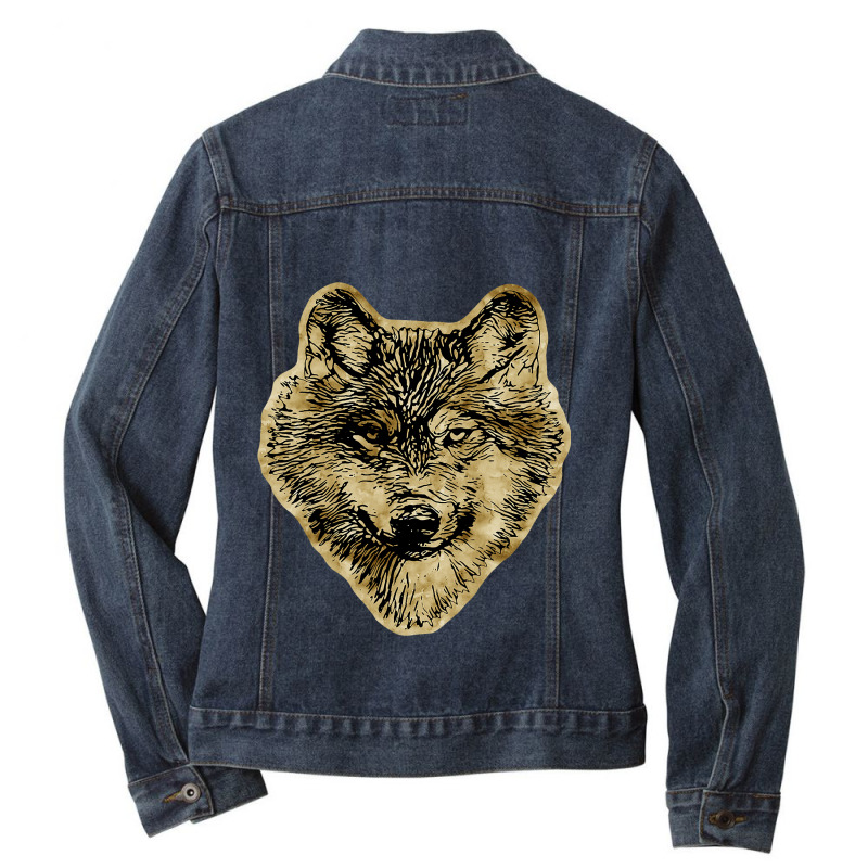 Smiling Wolf Head Lines Silhouette 2 Fan Fun Ladies Denim Jacket by Upsunshine | Artistshot