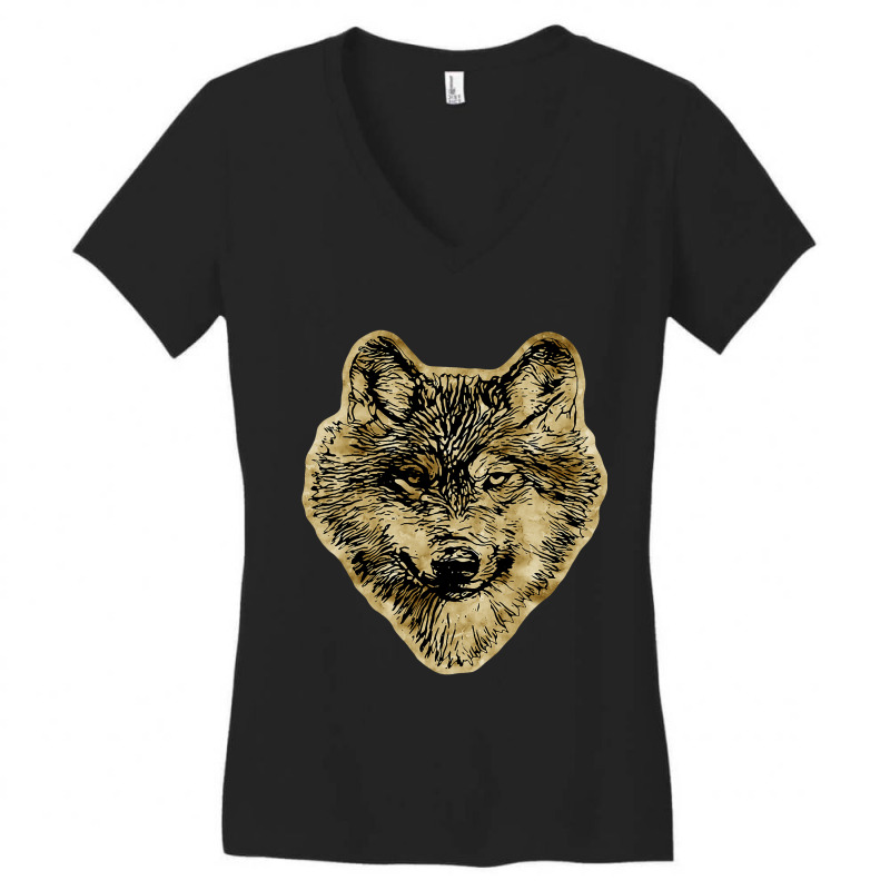 Smiling Wolf Head Lines Silhouette 2 Fan Fun Women's V-Neck T-Shirt by Upsunshine | Artistshot