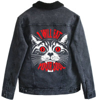 I Will Eat Your Soul Satanic Cat Spooky Gift For H Unisex Sherpa-lined Denim Jacket | Artistshot