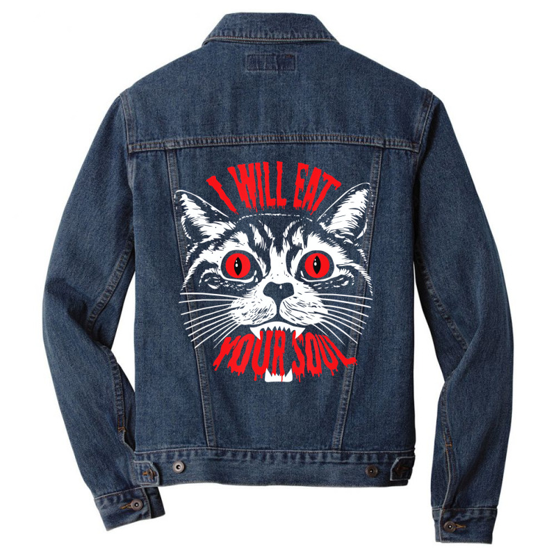 I Will Eat Your Soul Satanic Cat Spooky Gift For H Men Denim Jacket | Artistshot