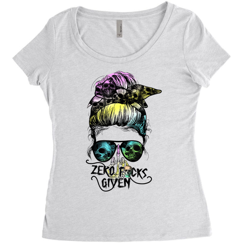 Zero Fucks Given Skull Middle Finger Messy Bun Hal Women's Triblend Scoop T-shirt by mauthe | Artistshot