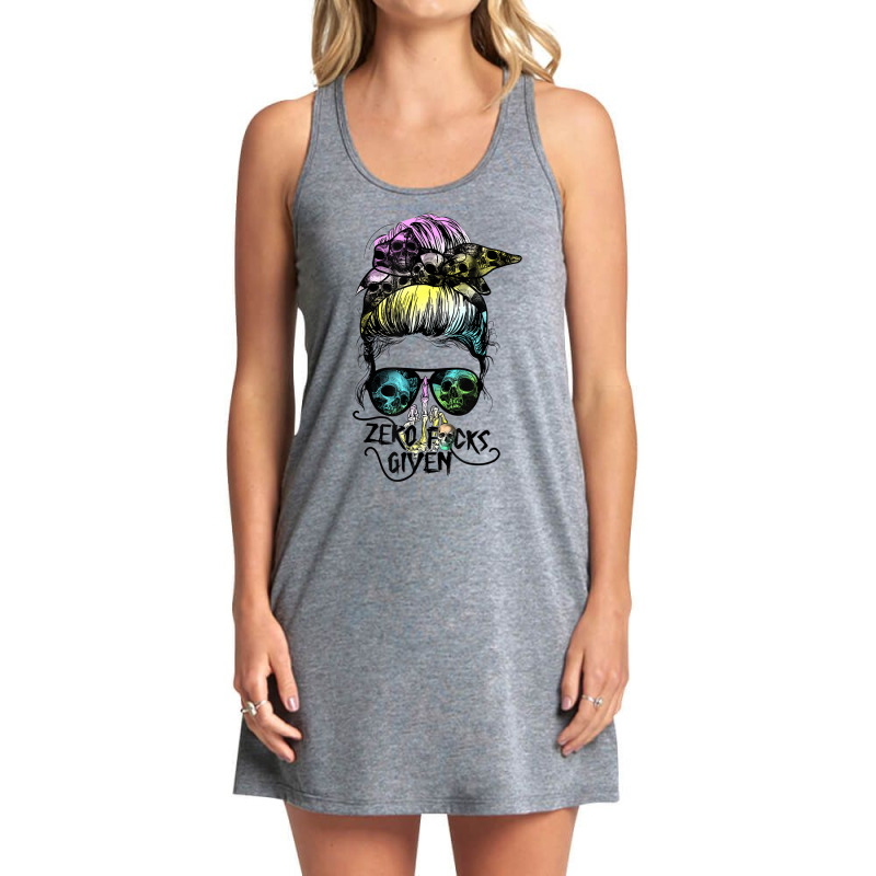 Zero Fucks Given Skull Middle Finger Messy Bun Hal Tank Dress by mauthe | Artistshot