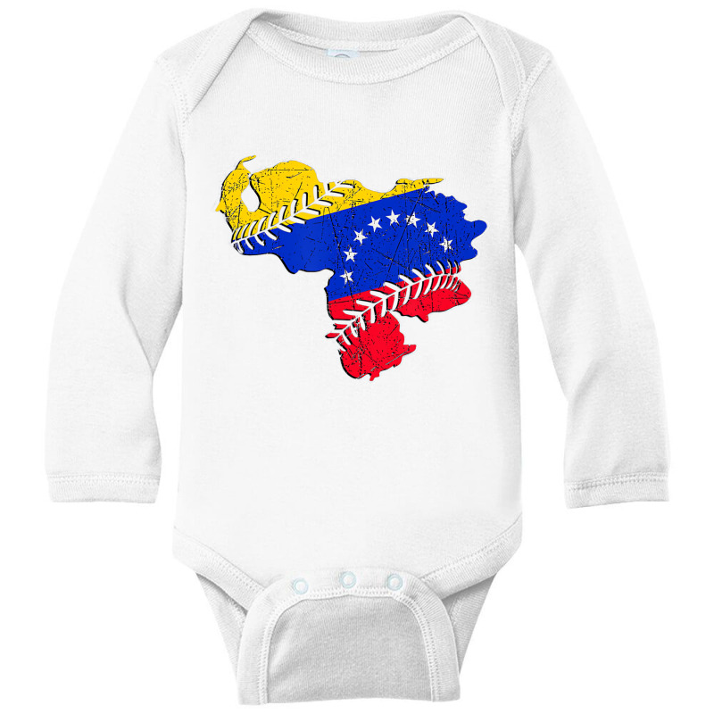 Venezuela Flag Baseball Laces Country Map Outline Long Sleeve Baby Bodysuit | Artistshot