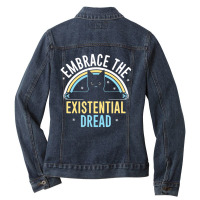 Embrace He Existential Dread Funny Novelty Cat Lov Ladies Denim Jacket | Artistshot