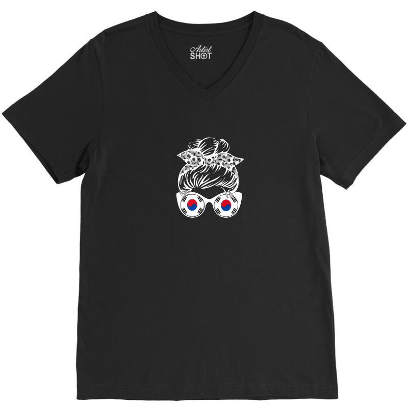 South Korea Football Messy Bun V-neck Tee | Artistshot