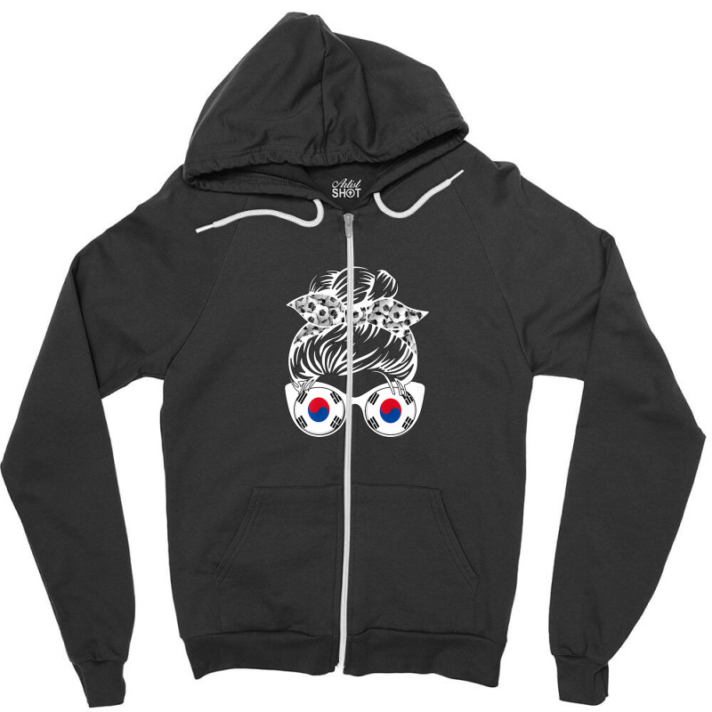 South Korea Football Messy Bun Zipper Hoodie | Artistshot