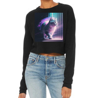 Cat In Window Vaporwave Motion Blur Cropped Sweater | Artistshot