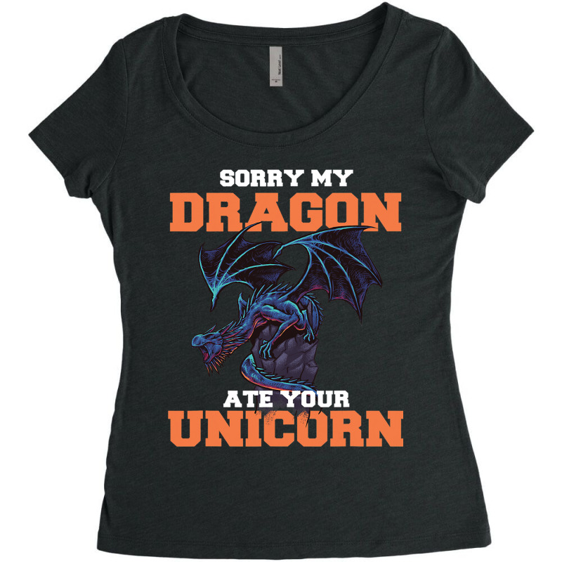 Sorry My Dragon Ate Your Unicorn Unicorn Dragon Sh Women's Triblend Scoop T-shirt by Upsunshine | Artistshot