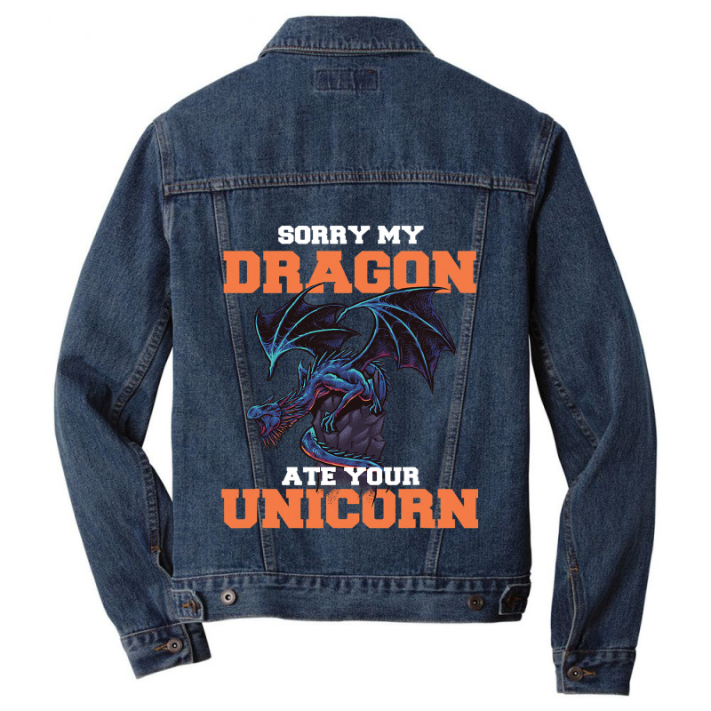 Sorry My Dragon Ate Your Unicorn Unicorn Dragon Sh Men Denim Jacket by Upsunshine | Artistshot