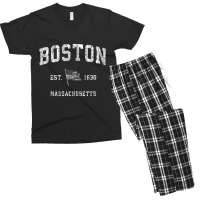 Boston Massachusetts Ma T Shirt Vintage Us Flag Sp Men's T-shirt Pajama Set | Artistshot