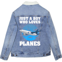 Funny Airplane Designs For Boys Men Plane Pilot Av Unisex Sherpa-lined Denim Jacket | Artistshot