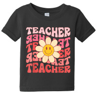 Funny Teacher Daisy Flowers Retro Groovy 70s Valen Baby Tee | Artistshot