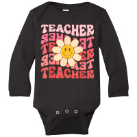 Funny Teacher Daisy Flowers Retro Groovy 70s Valen Long Sleeve Baby Bodysuit | Artistshot