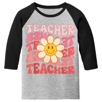 Funny Teacher Daisy Flowers Retro Groovy 70s Valen Youth 3/4 Sleeve | Artistshot