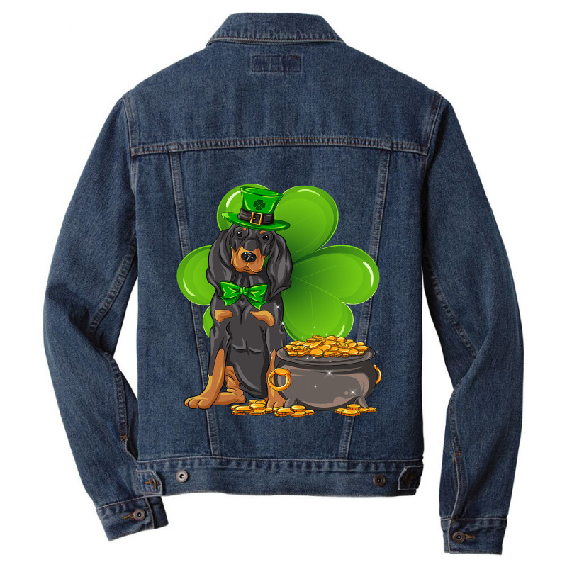 St Patricks Day Black And Tan Coonhound Shamrock P Men Denim Jacket by Upsunshine | Artistshot