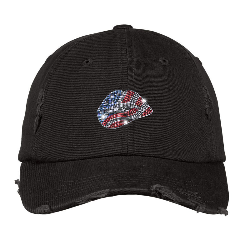 July 4th Usa Lips Flag Bling Rhinestone Men Woman Vintage Cap by sudhirka | Artistshot