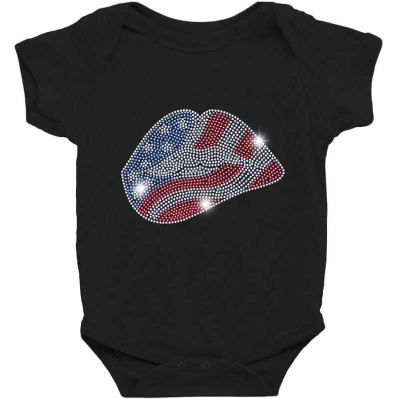 July 4th Usa Lips Flag Bling Rhinestone Men Woman Baby Bodysuit by sudhirka | Artistshot