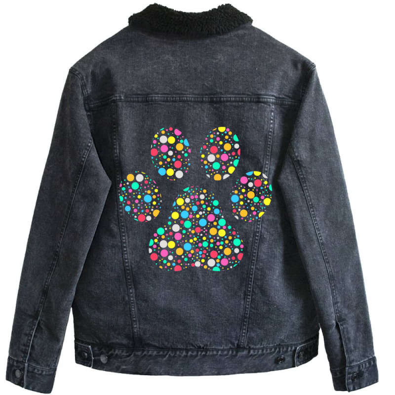 Colourful Polka Dot Dog Paw International Dot Day Unisex Sherpa-Lined Denim Jacket by chomibe | Artistshot