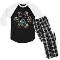 Colourful Polka Dot Dog Paw International Dot Day Men's 3/4 Sleeve Pajama Set | Artistshot