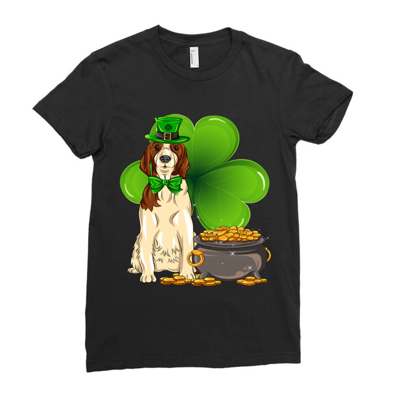 St Patricks Day Welsh Springer Spaniel Shamrock Pe Ladies Fitted T-Shirt by Upsunshine | Artistshot