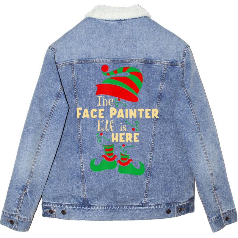 Face Painter Elf Christmas Matching Family Christm Unisex Sherpa-Lined Denim Jacket by lavinia | Artistshot