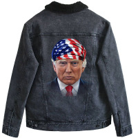 President Donald Trump In Flag Of Usa Head Wrap Shirts Unisex Sherpa-lined Denim Jacket | Artistshot