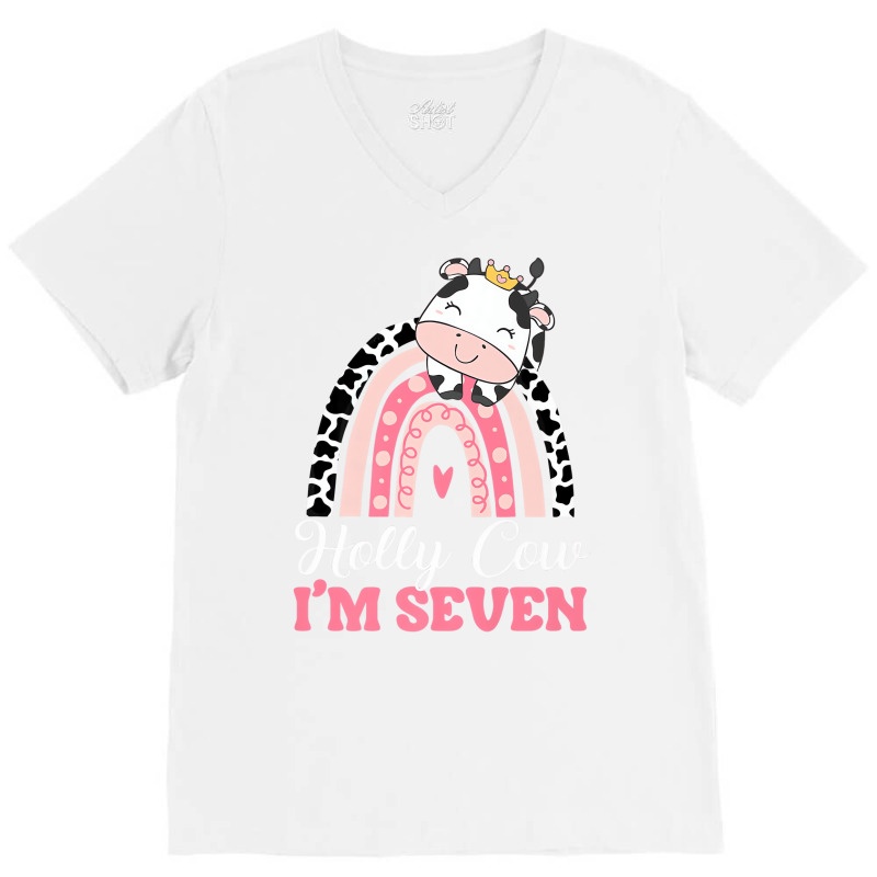 Holy Cow Im Seven Birthday Girl Outfit 7th Bday Fo V-neck Tee | Artistshot