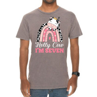 Holy Cow Im Seven Birthday Girl Outfit 7th Bday Fo Vintage T-shirt | Artistshot