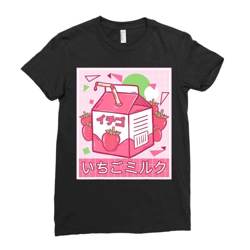 Funny Retro Japanese Kawaii Strawberry Milkshake 9 Ladies Fitted T-Shirt by voutsro | Artistshot