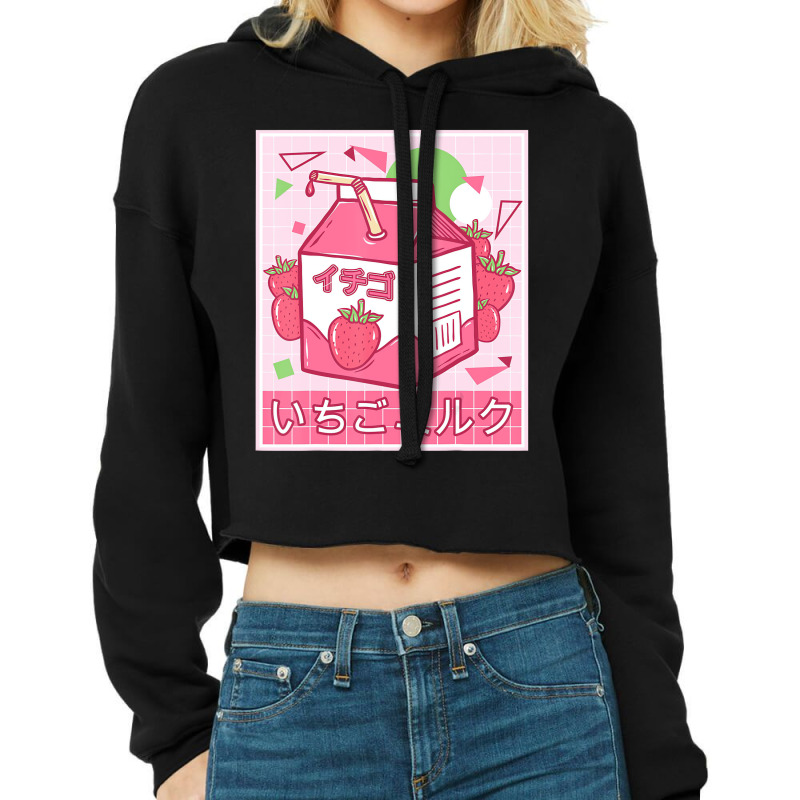 Funny Retro Japanese Kawaii Strawberry Milkshake 9 Cropped Hoodie by voutsro | Artistshot