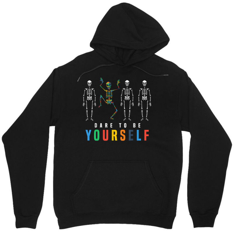 Skeleton Dabbing Dare To Be Yourself, Funny Autism Unisex Hoodie | Artistshot