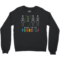 Skeleton Dabbing Dare To Be Yourself, Funny Autism Crewneck Sweatshirt | Artistshot