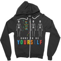 Skeleton Dabbing Dare To Be Yourself, Funny Autism Zipper Hoodie | Artistshot