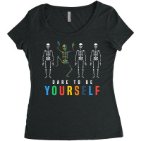 Skeleton Dabbing Dare To Be Yourself, Funny Autism Women's Triblend Scoop T-shirt | Artistshot