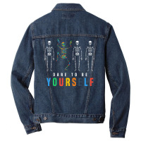 Skeleton Dabbing Dare To Be Yourself, Funny Autism Men Denim Jacket | Artistshot