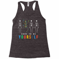 Skeleton Dabbing Dare To Be Yourself, Funny Autism Racerback Tank | Artistshot