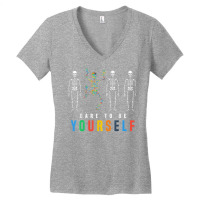 Skeleton Dabbing Dare To Be Yourself, Funny Autism Women's V-neck T-shirt | Artistshot