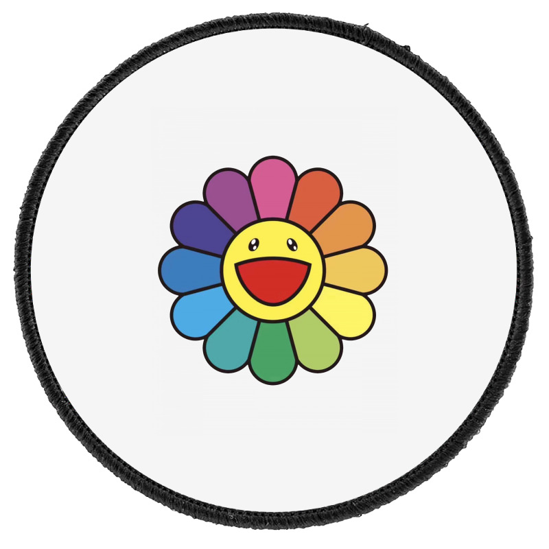 Takashi Murakami Rainbow Flower Smiley Face Iron-On/Sew-On Patch, 2 3/4”  Round