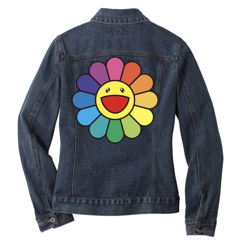 Takashi Murakami Flower Rainbow Ladies Denim Jacket. By Artistshot