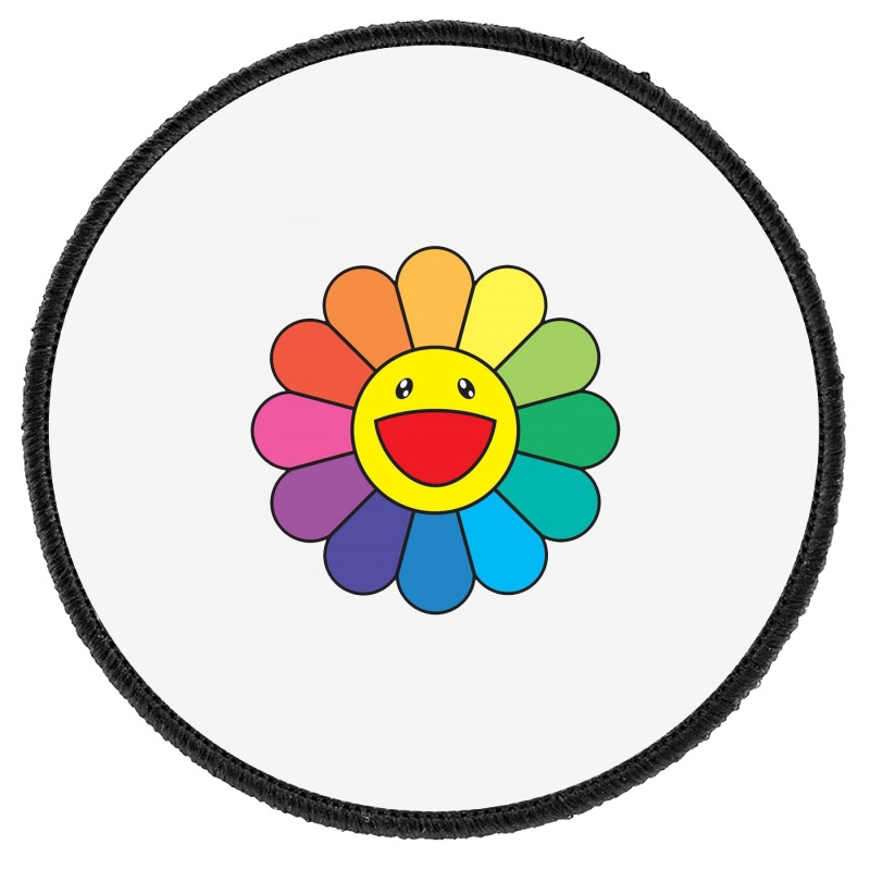 Takashi Murakami Rainbow Flower Smiley Face Iron-On/Sew-On Patch, 2 3/4”  Round