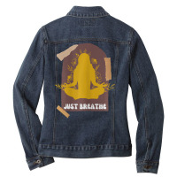 Womens Yoga, Just Breathe, Inspirational Message, Ladies Denim Jacket | Artistshot