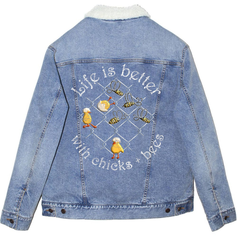 Funny Tictactoe Chicken Bees Wire Mesh Game Beekee Unisex Sherpa-lined Denim Jacket | Artistshot