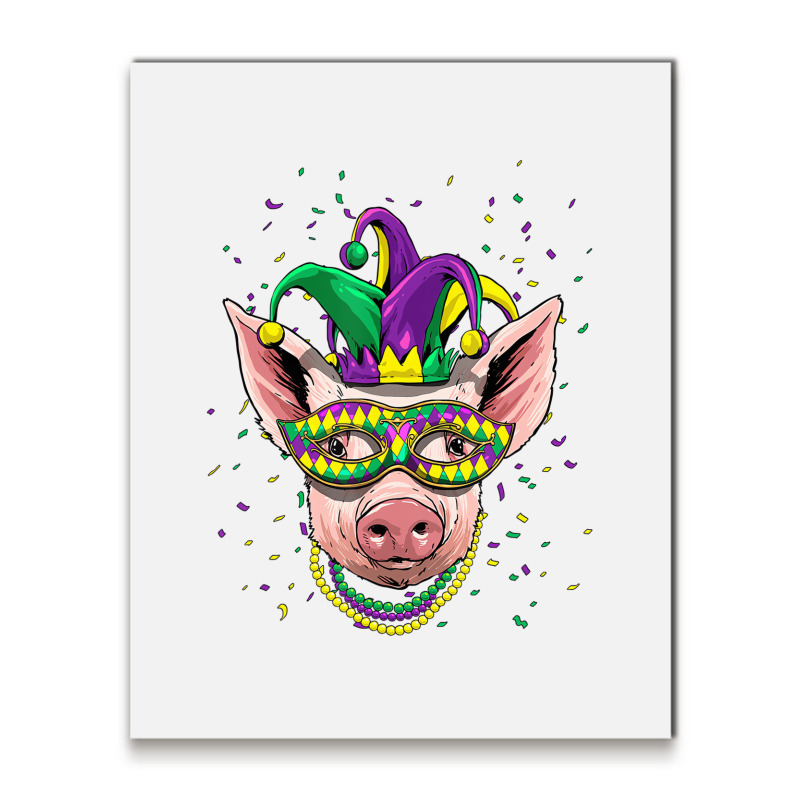 Mardi Gras Party Carnival Jester Pig Farmer Animal Metal Print Vertical 