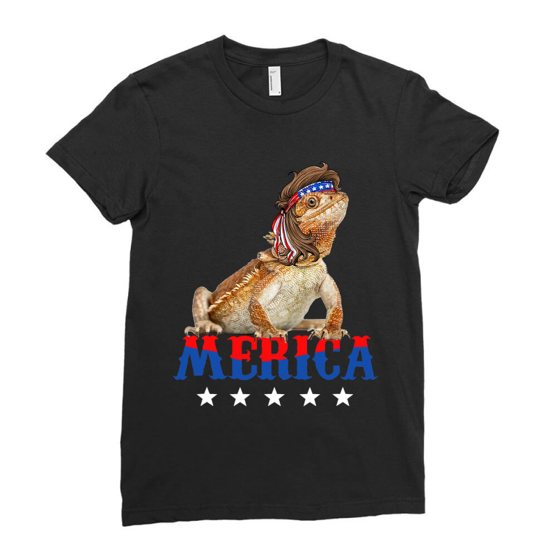 Merica Bearded Dragon Mullet 4th Of July American  Ladies Fitted T-Shirt by whoretacarpal | Artistshot