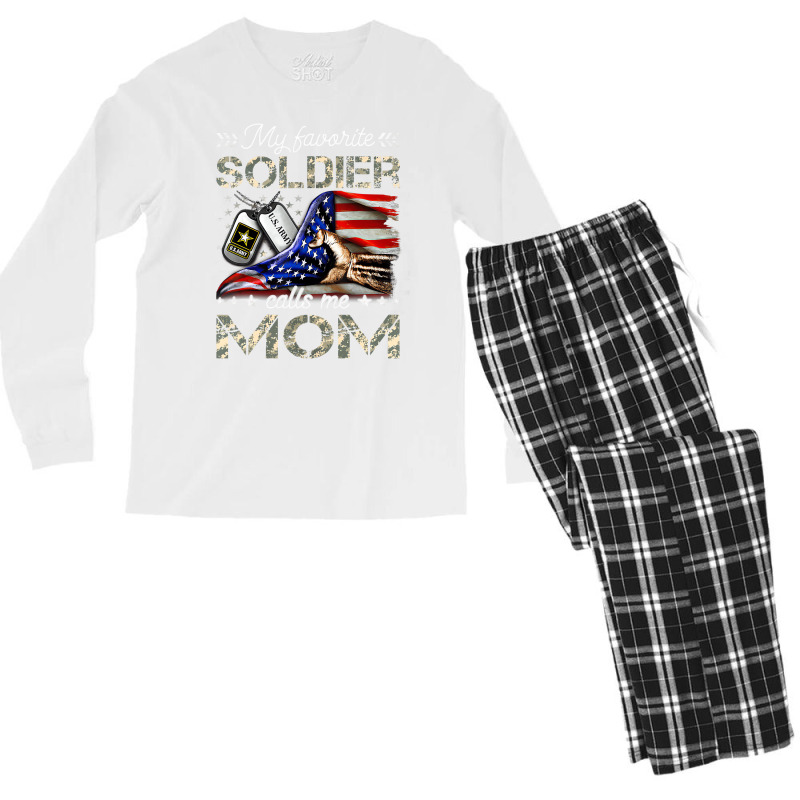 My Favorite Soldier Calls Me Mom Army Mom T Shirt Men's Long Sleeve Pajama Set | Artistshot