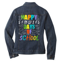 Math Teacher Happy 100th Day Of School Equations T Ladies Denim Jacket | Artistshot