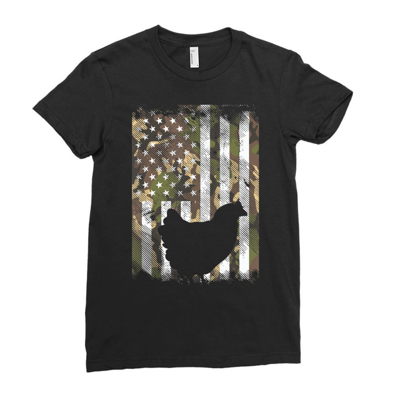 Camo Flag Chicken Vintage Farm Animal Patriotic Fa Ladies Fitted T-Shirt by imelde | Artistshot