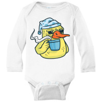 Duck Animal Bird With Coffee Drinking Funny Coffee Long Sleeve Baby Bodysuit | Artistshot