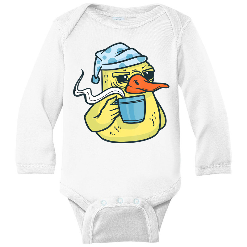 Duck Animal Bird With Coffee Drinking Funny Coffee Long Sleeve Baby Bodysuit by chomibe | Artistshot